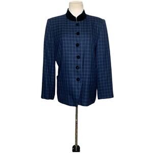 Kim Rogers vintage blue green plaid six button blazer size 10P